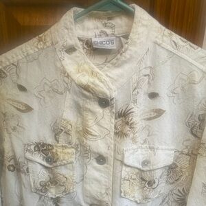 Chico's Cream and Brown Floral Jacket cottagecore coastal grandma boho